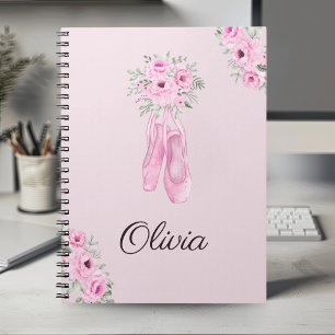 Caderno Espiral Nome Personalizado da Ballerina Floral Rosa Elegan