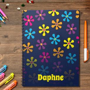 Caderno Espiral Nome Personalizado da Flor Hippie Groovy