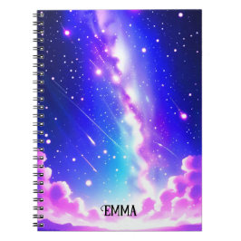 Caderno Espiral Nome Personalizado da Galáxia Azul Celestial e Ros
