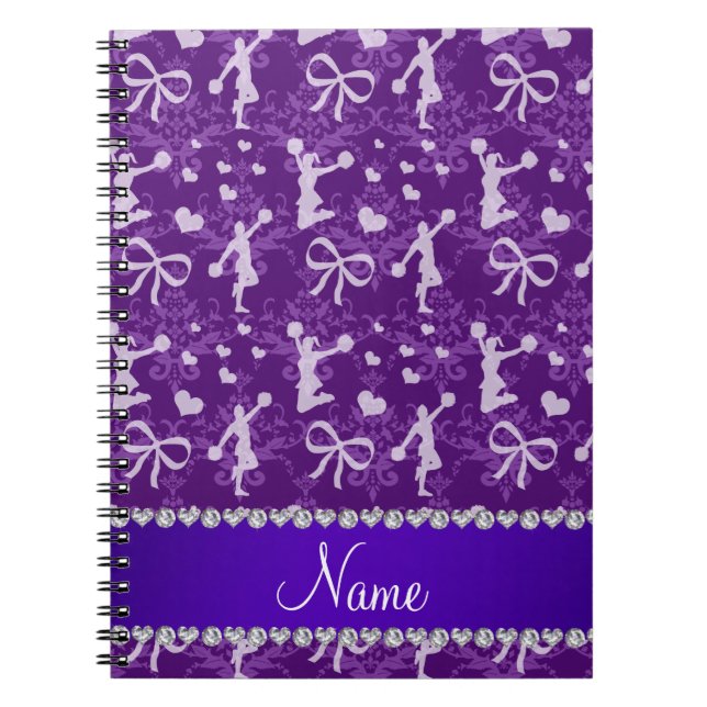 Caderno Espiral Nome personalizado damasco de ginástica roxa (Frente)