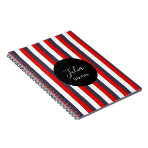 Caderno Espiral Nome personalizado das faixas vermelha, branca e a