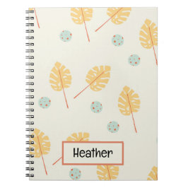 Caderno Espiral Nome personalizado das folhas tropicais laranja cr