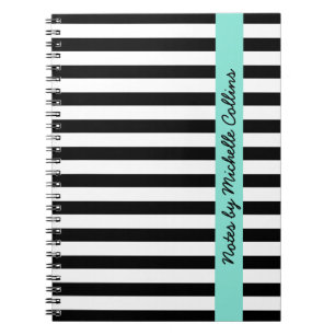 Caderno Espiral Nome personalizado das listras brancas e pretas aq