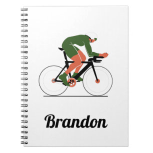 Caderno Espiral Nome Personalizado de Ciclista de Ilustração de Ci