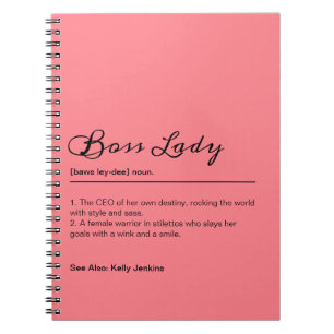 Caderno Espiral Nome Personalizado De Definição Do Chefe Rosa, Pre