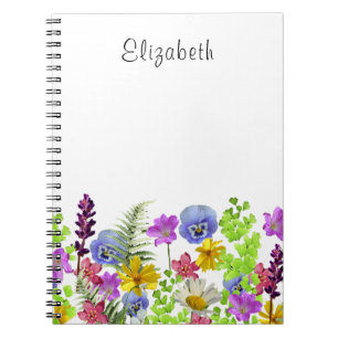 Caderno Espiral Nome Personalizado de Flores Selvagens bonito
