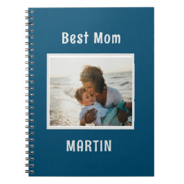 Caderno Espiral Nome personalizado de Foto simples Azul
