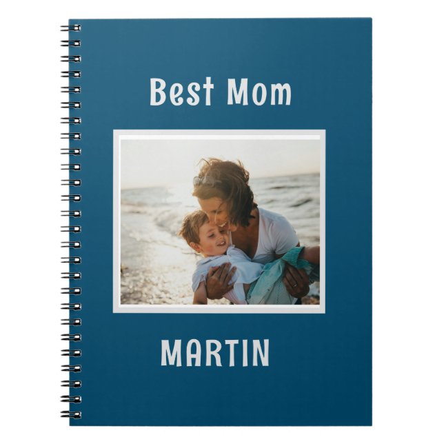 Caderno Espiral Nome personalizado de Foto simples Azul (Frente)