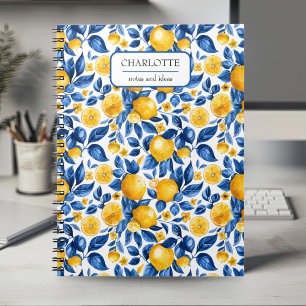 Caderno Espiral Nome Personalizado de Fruta Tropical Padrão de Lim