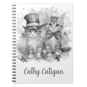 Caderno Espiral Nome personalizado de gatinhos pretos e brancos