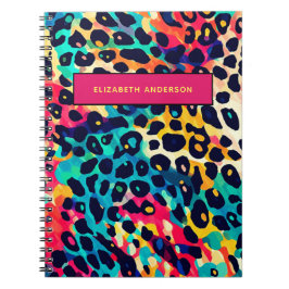 Caderno Espiral Nome Personalizado de Impressão de Animal Leopardo