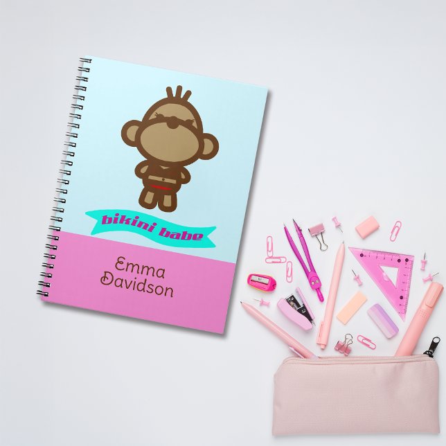Caderno Espiral Nome Personalizado de Macaco Fofo (Criador carregado)