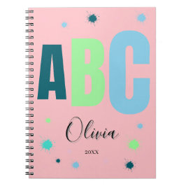 Caderno Espiral Nome Personalizado de Meninas Rosa Volta às Aulas