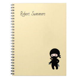 Caderno Espiral Nome Personalizado de Ninja Pequeno em Amarelo