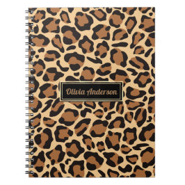 Caderno Espiral Nome Personalizado de Padrão Sem Costura do Leopar
