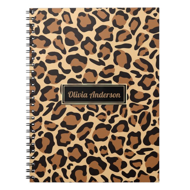 Caderno Espiral Nome Personalizado de Padrão Sem Costura do Leopar (Frente)
