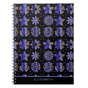 Caderno Espiral Nome personalizado de padrão uniforme floral azul