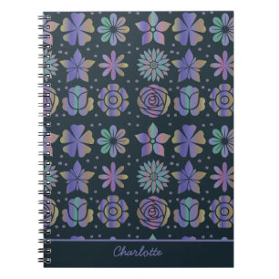 Caderno Espiral Nome personalizado de padrão uniforme floral color