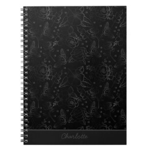 Caderno Espiral Nome personalizado de padrão uniforme floral de ci