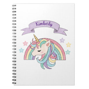 Caderno Espiral Nome Personalizado de Pastel Cónico Unicorn e Arco