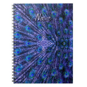 Caderno Espiral Nome Personalizado de Penas de Peacock Puro