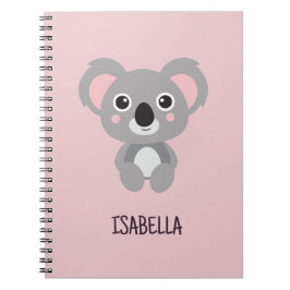 Caderno Espiral Nome Personalizado de Raparigas Rosa Koala