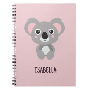 Caderno Espiral Nome Personalizado de Raparigas Rosa Koala