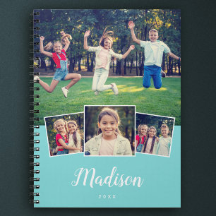 Caderno Espiral Nome Personalizado de Script Moderno, Colagem de F