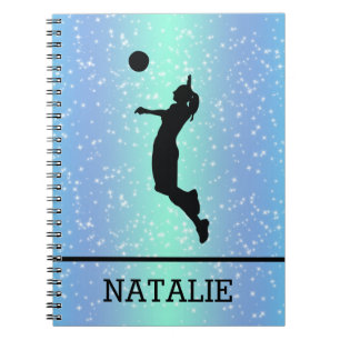 Caderno Espiral Nome Personalizado de Sparkle de Jogadora de Volei
