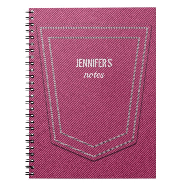 Caderno Espiral Nome Personalizado de Textura de Jeans de Negação  (Frente)