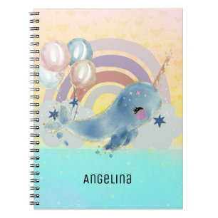 Caderno Espiral Nome Personalizado de Unicórnio Mágico do Mar Cant