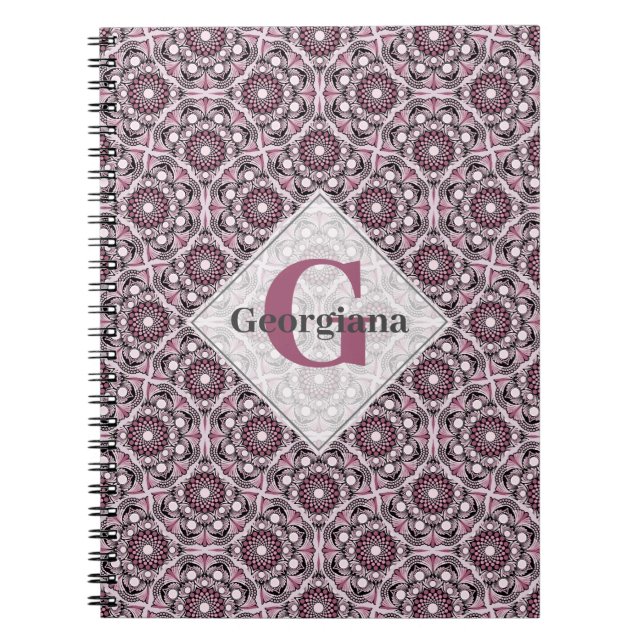 Caderno Espiral Nome personalizado Deco Dusky Rosa Cherry Blossom  (Frente)
