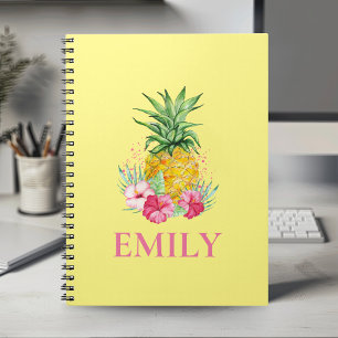 Caderno Espiral Nome Personalizado do Aloha Hawaii Tropical Pineap