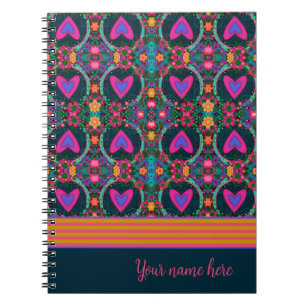 Caderno Espiral Nome Personalizado do Coração Floral bonito Inspir