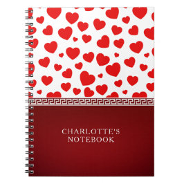 Caderno Espiral Nome Personalizado do Coração Vermelho Girly Elega