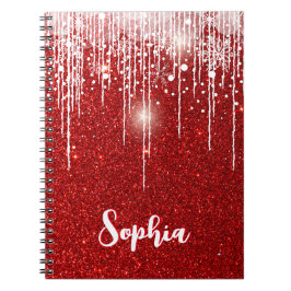 Caderno Espiral Nome Personalizado do Floco de Neve Branco Vermelh