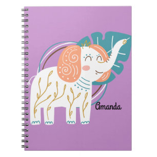 Caderno Espiral Nome Personalizado do Little Elephant Boho