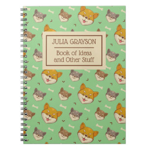 Caderno Espiral Nome Personalizado do Padrão de Cachorro Shiba Inu