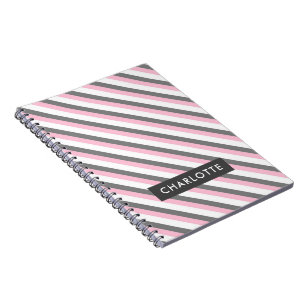 Caderno Espiral Nome personalizado do padrão de faixas diagonais c