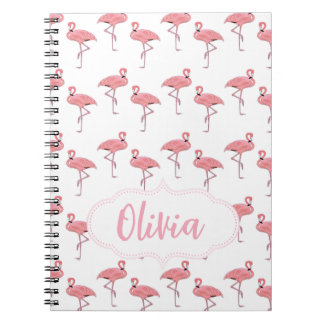 Caderno Espiral Nome Personalizado do Padrão Flamingo