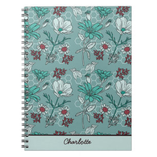 Caderno Espiral Nome personalizado do padrão floral de floral botâ