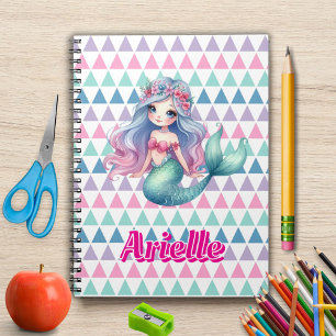 Caderno Espiral Nome personalizado do padrão Mermaid