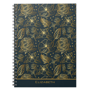 Caderno Espiral nome personalizado do padrão uniforme floral do ou