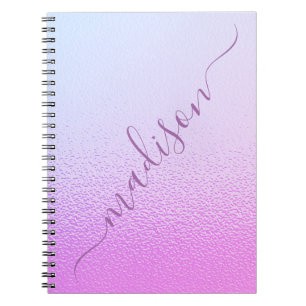 Caderno Espiral Nome Personalizado do Shimmer Rosa Girly Iridescen