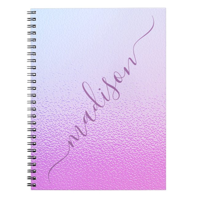 Caderno Espiral Nome Personalizado do Shimmer Rosa Girly Iridescen (Frente)
