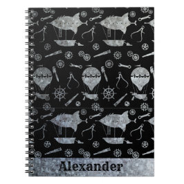 Caderno Espiral Nome Personalizado do Tema de Aeródromos Prateados