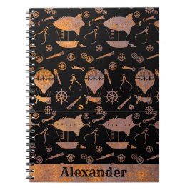 Caderno Espiral Nome Personalizado do Tema de Aeródromos Steampunk