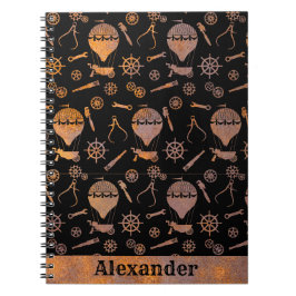 Caderno Espiral Nome Personalizado do Tema de Balonagem Rusty Stea