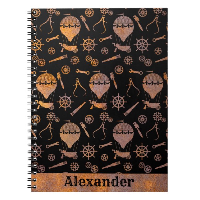Caderno Espiral Nome Personalizado do Tema de Balonagem Rusty Stea (Frente)