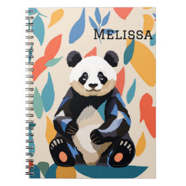 Caderno Espiral Nome Personalizado do Urso de Panda Sentado Colori